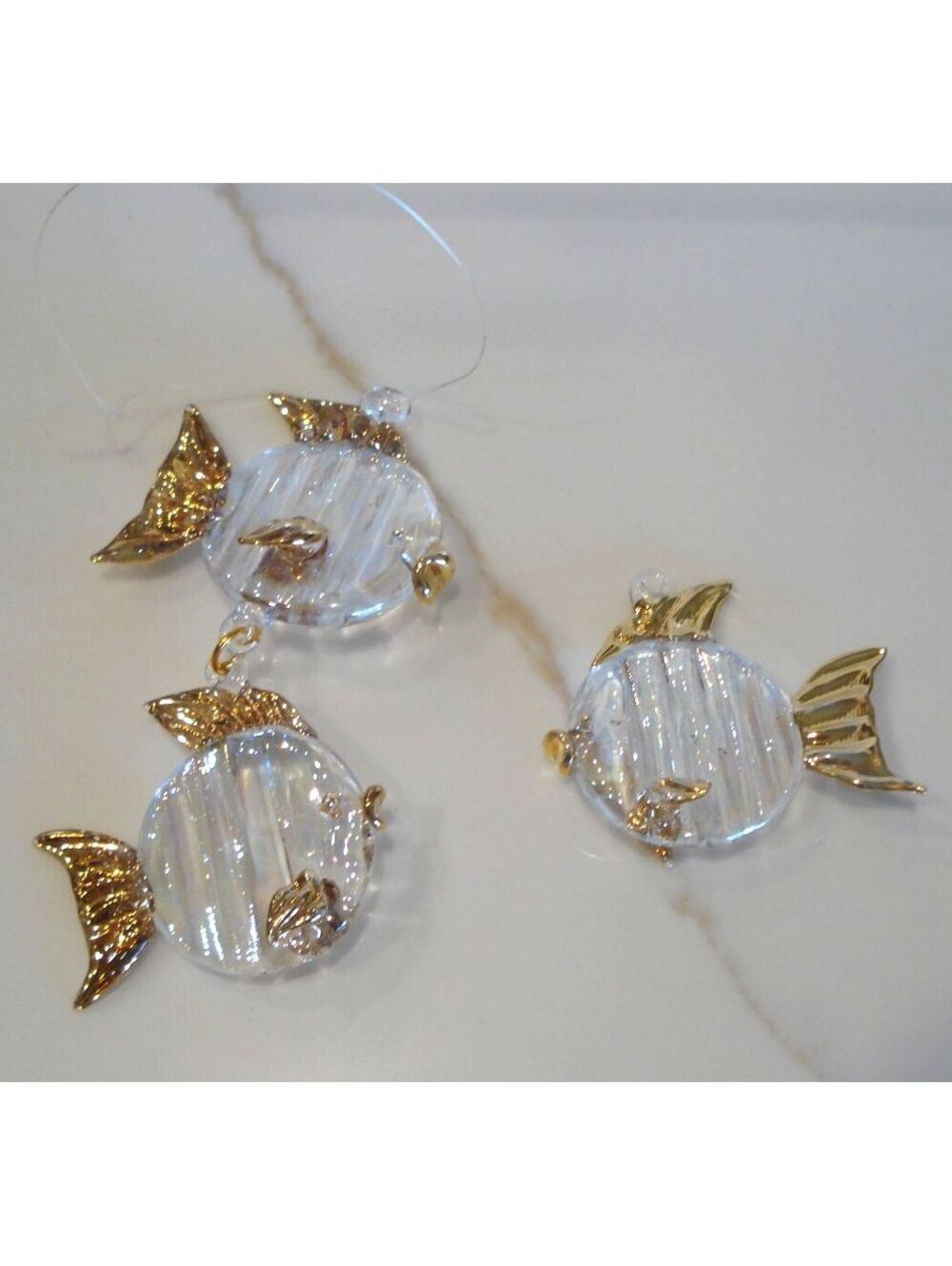 Vintage Gold and Clear School of Fish Ornament / Suncatcher Home Decor